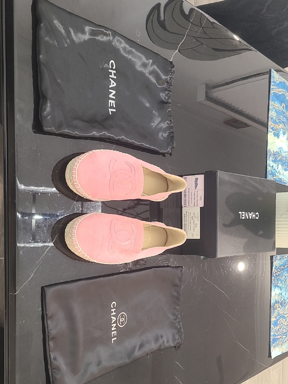 CHANEL Pink Suede Espadrilles with Logo